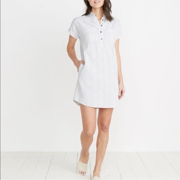Marine Layer Stripe Button Linen Blend Dress Coastal Beach - Picture 2 of 11